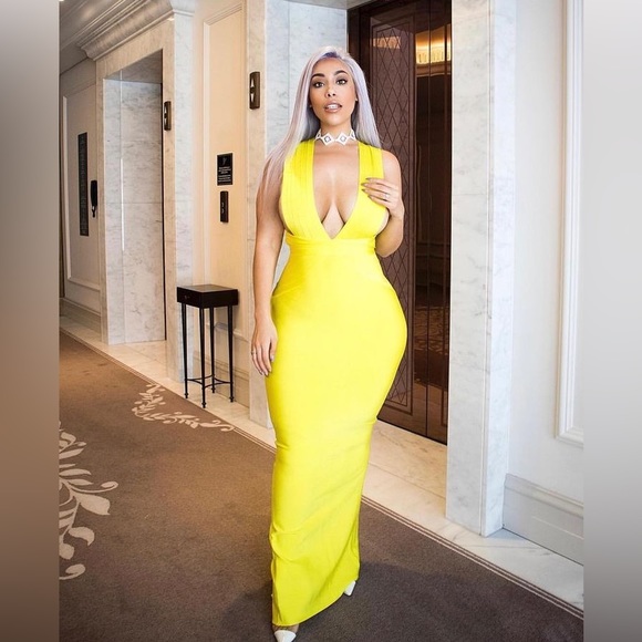 HOUSE OF CB 'Ysabel' Acid Yellow Bandage Maxi Dress NWOT - Picture 3 of 5